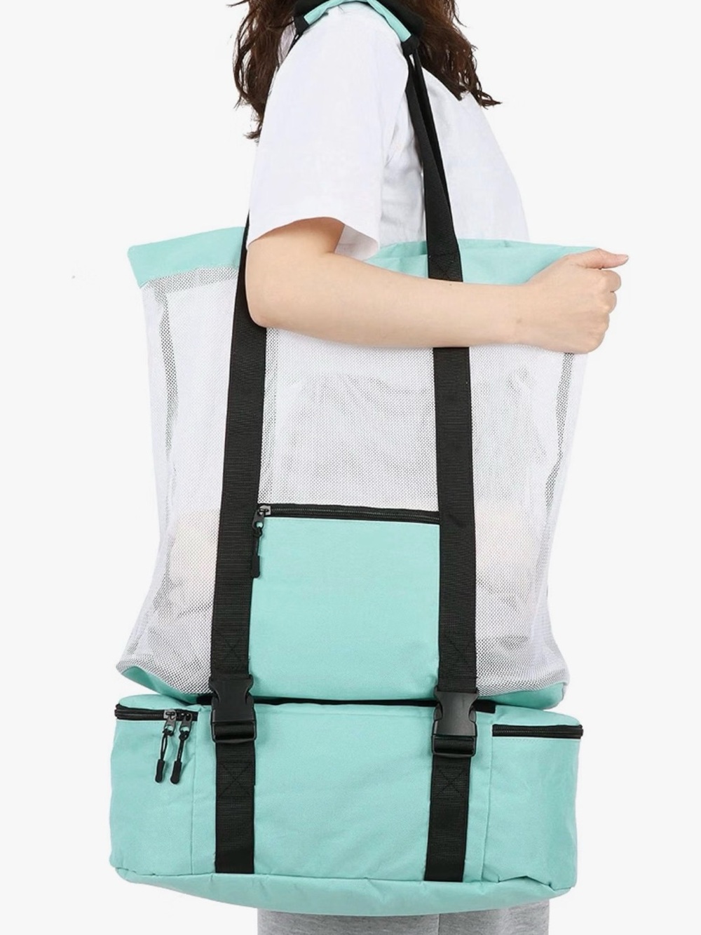 3NH Brand New Aqua Mesh Tote Beach Bag with Insulated Base